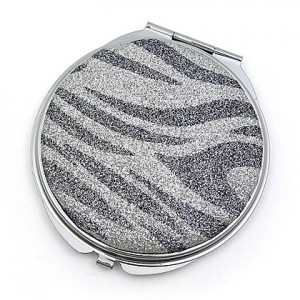 Compact Mirror - 12 PCS - Glitter Zebra Print - Silver - MR-GM1299S